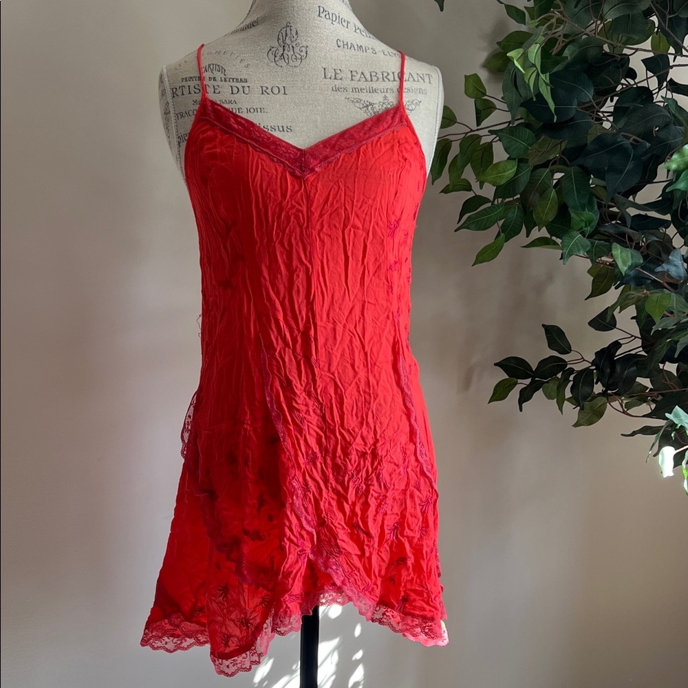 Vintage Free People Red Lace Slip Dress